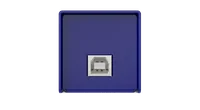The plain blue USB end of the Open DMX USB, a single silver USB type-B socket set in the centre of an otherwise blank face.