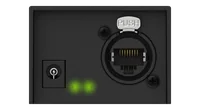 The opposite end panel, carrying two latched 5-pin female XLR sockets side by side.