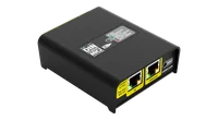 The back of the enclosure, showing two moulded cross-shaped screw slots and the green terminal blocks along the top edge.