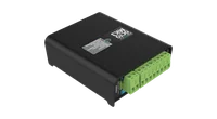 The OCTO MK3 tilted to show the terminal end, with the two-way green POWER screw terminal marked CLASS 2 INPUT ONLY and the green output blocks beside it, the 'ENTTEC OCTO MK3' lid label and LED legend inverted above.