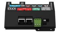 The CCC4 from slightly above and in front, printed face uppermost and the two RJ45 sockets on the near side.