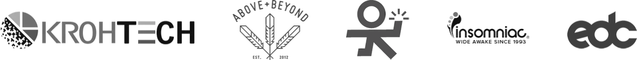 Row of five partner logos including KrohTech, Above + Beyond, Insomniac and EDC