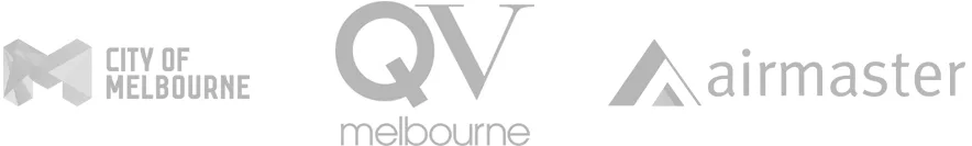 City of Melbourne, QV Melbourne and Airmaster logos