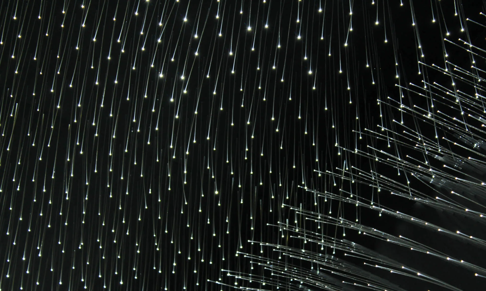 Close on the facade, tiny lights on stalks pricking out of the light absorbing black surface like a star field
