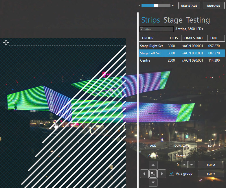 Image showing how DMX lighting control software translates into real life displays.