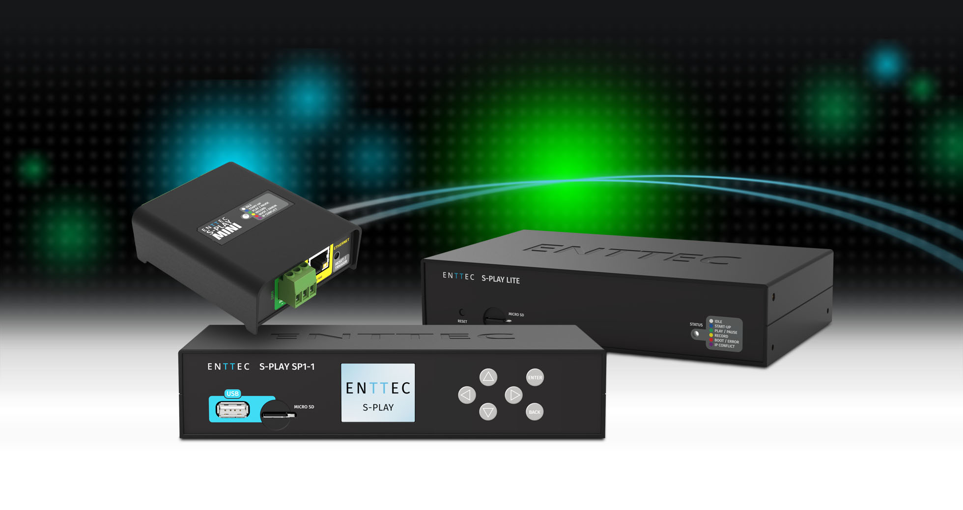 S-PLAY SP1, Lite and Mini units arranged together on a flat surface